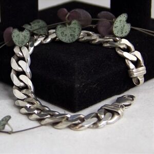 VTG HEAVY 925 Italy Sterling Silver Curb Link Bracelet 73g 9 Inch 13.8mm Mens